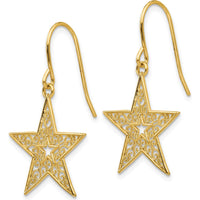 14K Yellow Gold Filigree Star Drop Earrings with French Wire Closure by 0