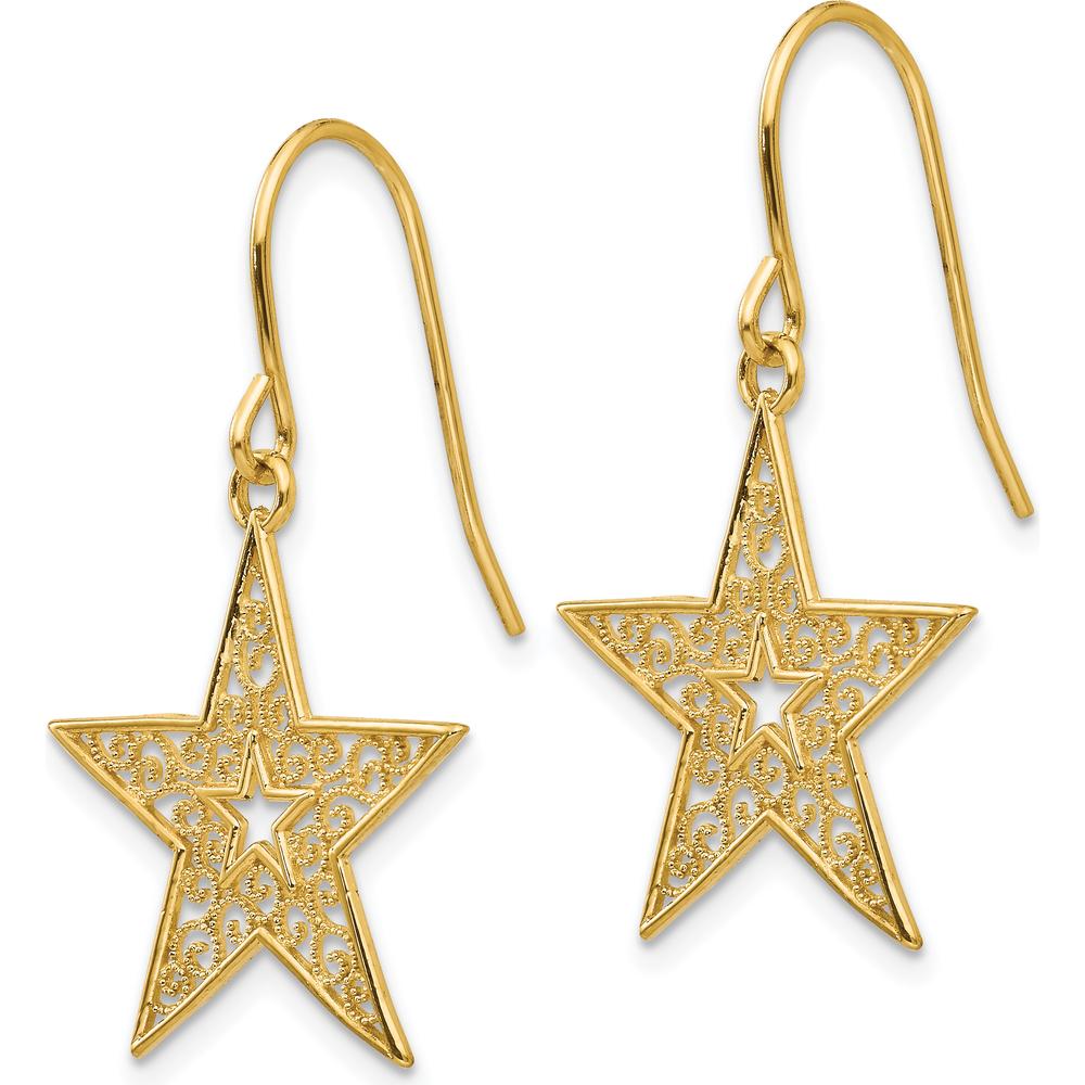 14K Yellow Gold Filigree Star Drop Earrings with French Wire Closure by 0
