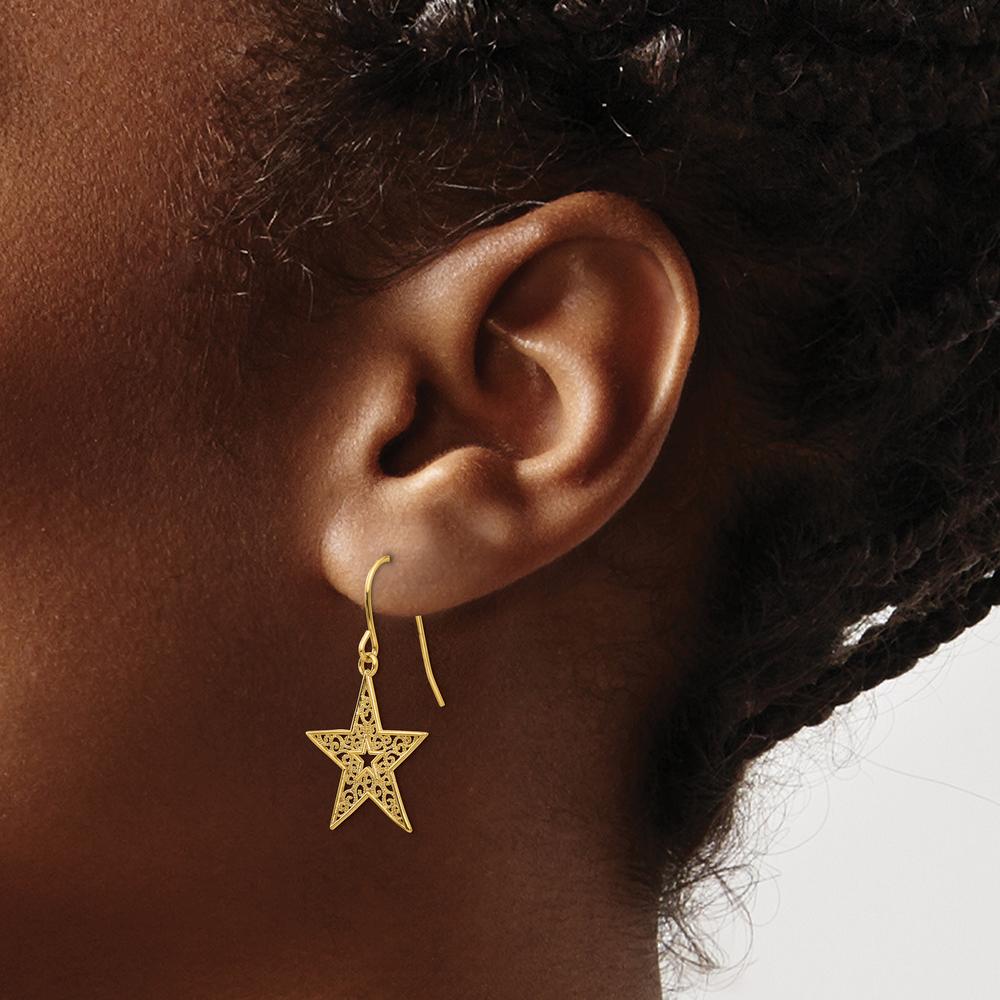 14K Yellow Gold Filigree Star Drop Earrings with French Wire Closure by 0