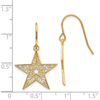 14K Yellow Gold Filigree Star Drop Earrings with French Wire Closure by 0