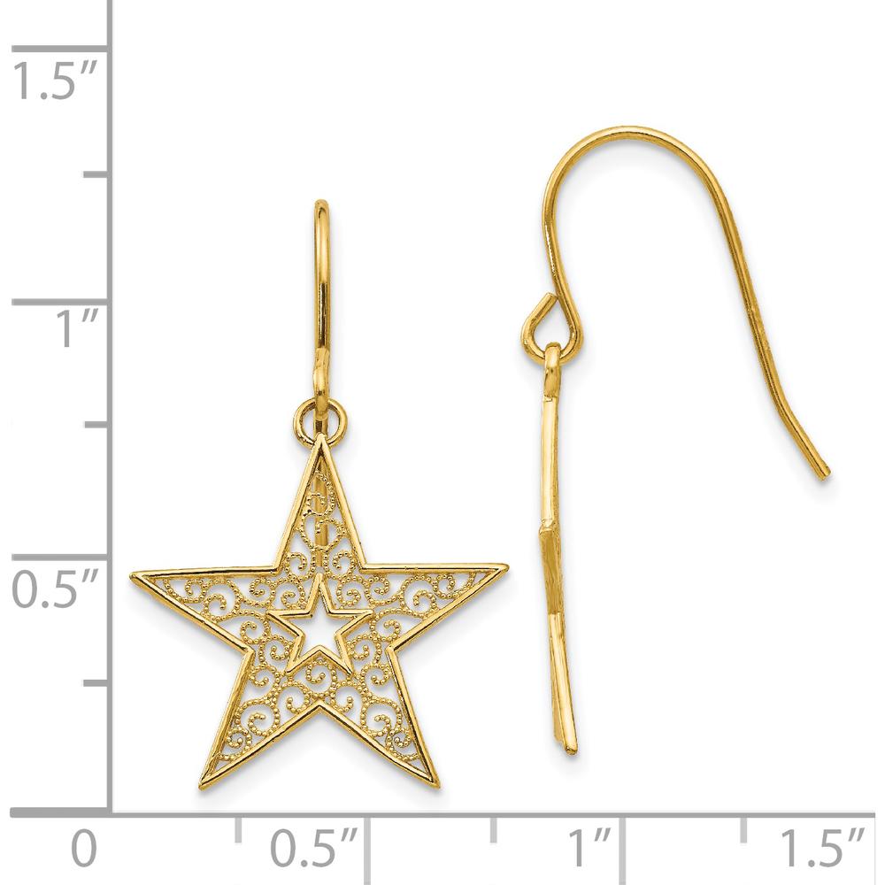 14K Yellow Gold Filigree Star Drop Earrings with French Wire Closure by 0