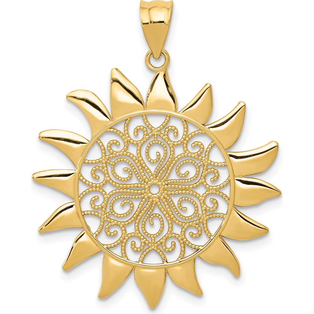 14K Yellow Gold Filigree Sun Pendant with Polished Finish by Oro Pregiato