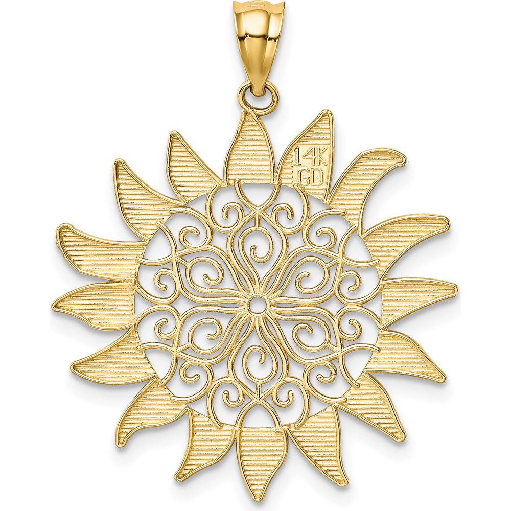 14K Yellow Gold Filigree Sun Pendant with Polished Finish by Oro Pregiato