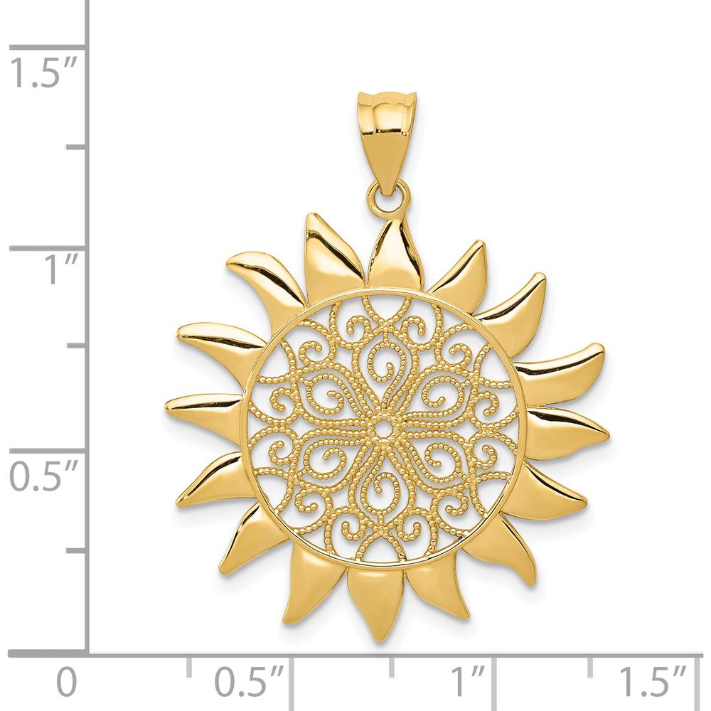 14K Yellow Gold Filigree Sun Pendant with Polished Finish by Oro Pregiato