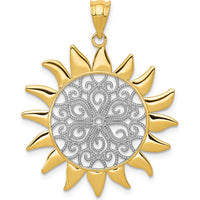 14K Yellow Gold Filigree Sun Pendant with Rhodium Accents - 30mm by Oro Pregiato