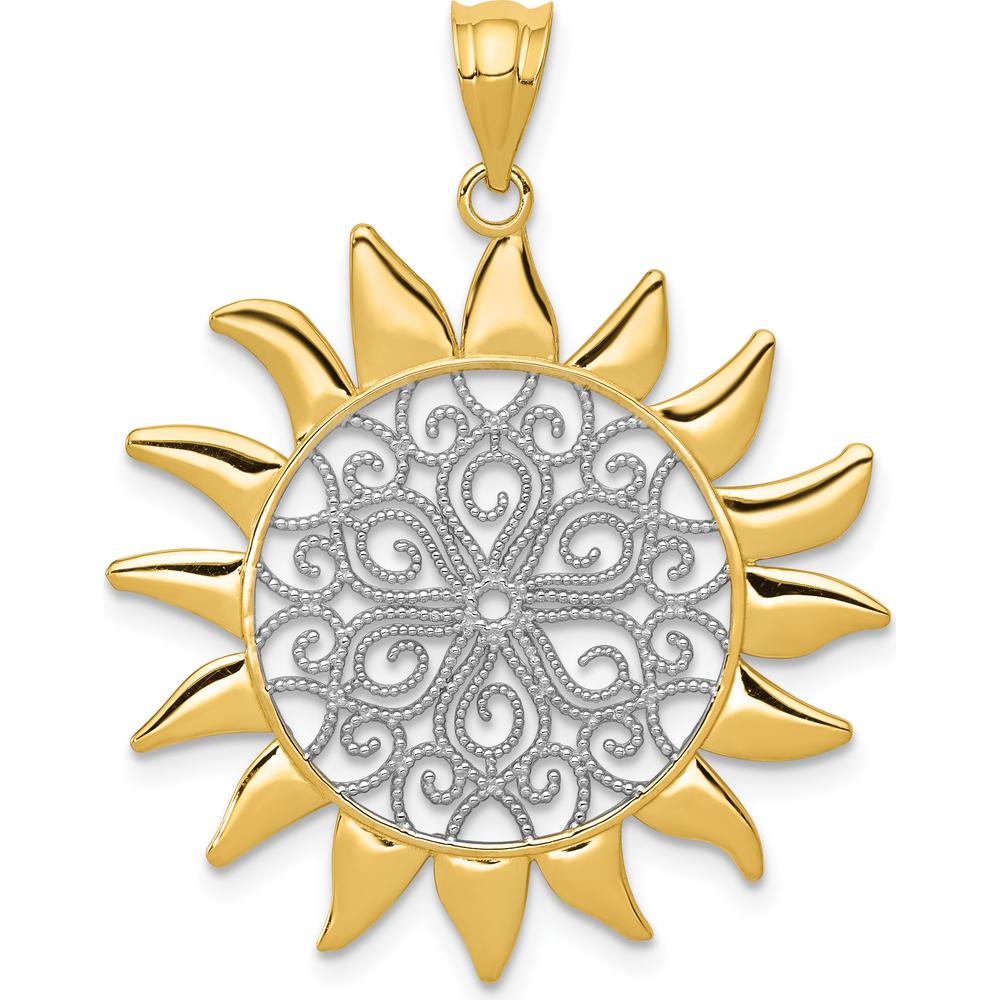 14K Yellow Gold Filigree Sun Pendant with Rhodium Accents - 30mm by Oro Pregiato
