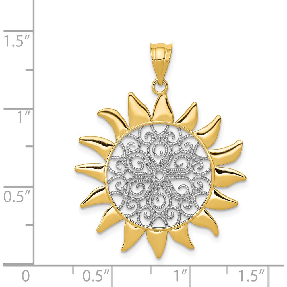 14K Yellow Gold Filigree Sun Pendant with Rhodium Accents - 30mm by Oro Pregiato
