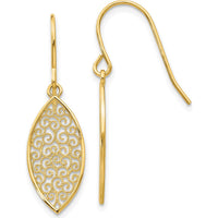 14K Yellow Gold Filigree Teardrop Dangle Earrings with French Wire Closure by Oro Pregiato