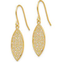 14K Yellow Gold Filigree Teardrop Dangle Earrings with French Wire Closure by Oro Pregiato