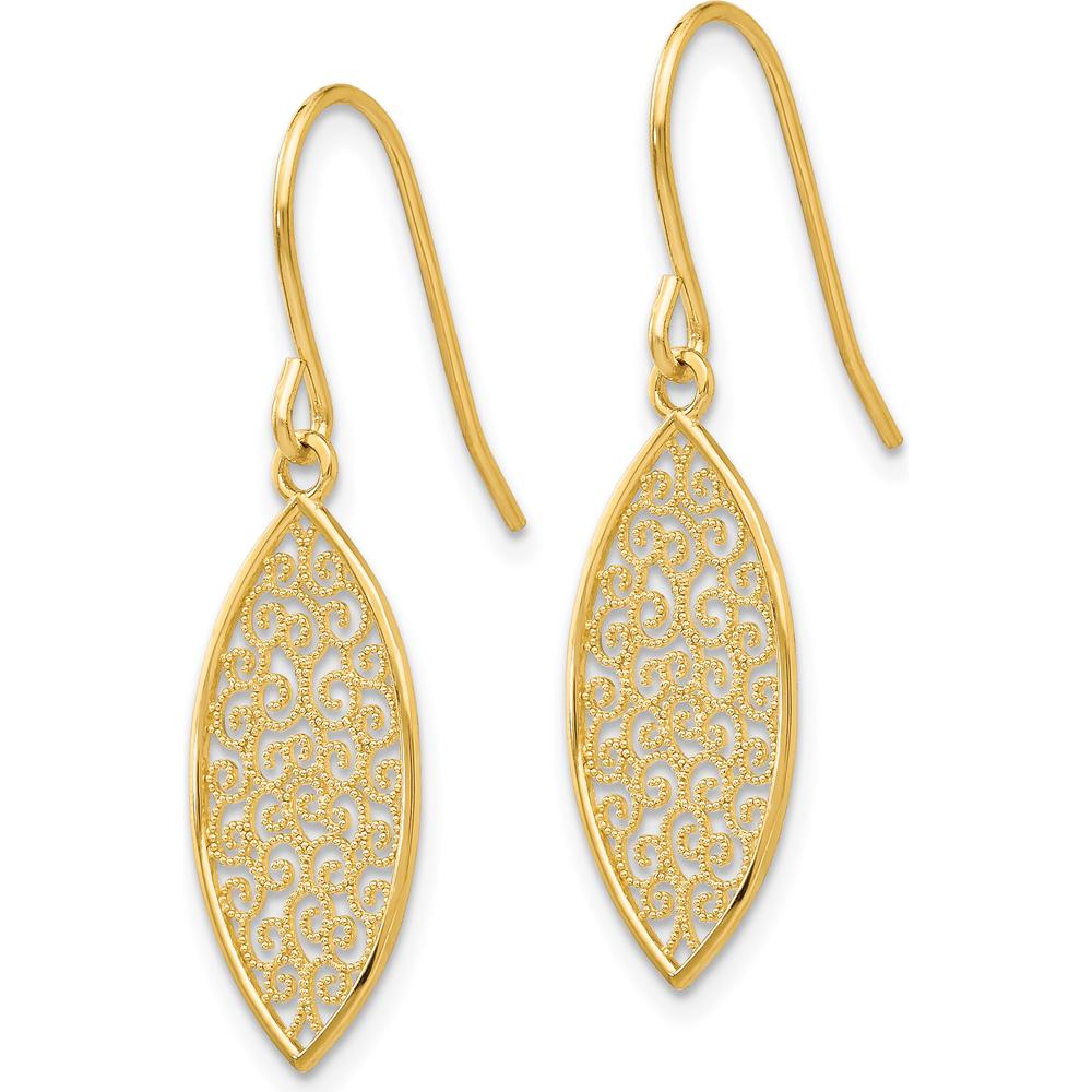 14K Yellow Gold Filigree Teardrop Dangle Earrings with French Wire Closure by Oro Pregiato
