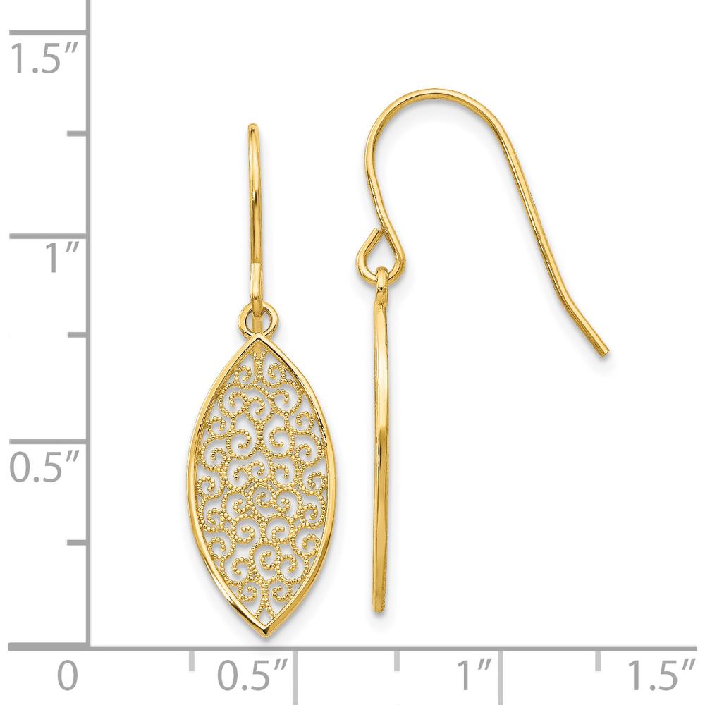 14K Yellow Gold Filigree Teardrop Dangle Earrings with French Wire Closure by Oro Pregiato