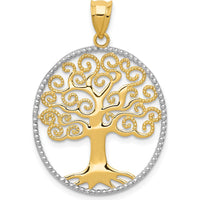 14K Yellow Gold Filigree Tree of Life Pendant with White Rhodium Accents - 28mm x 23mm by Oro Pregiato