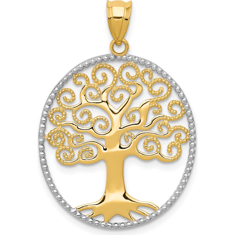 14K Yellow Gold Filigree Tree of Life Pendant with White Rhodium Accents - 28mm x 23mm by Oro Pregiato