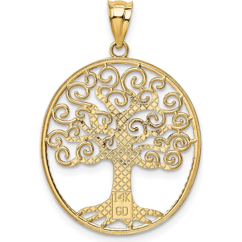 14K Yellow Gold Filigree Tree of Life Pendant with White Rhodium Accents - 28mm x 23mm by Oro Pregiato