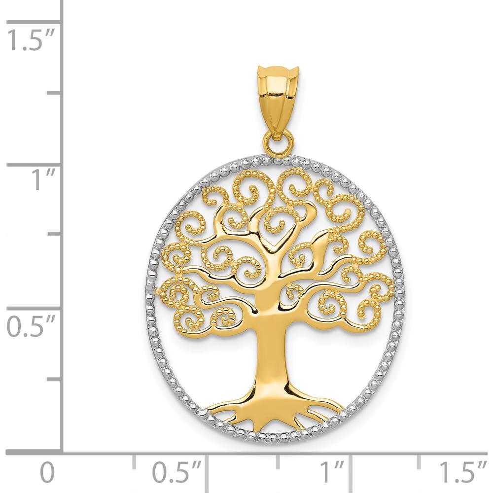 14K Yellow Gold Filigree Tree of Life Pendant with White Rhodium Accents - 28mm x 23mm by Oro Pregiato