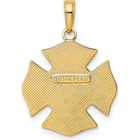 14K Yellow Gold Fire Department FD Badge Pendant with Textured Detailing by Oro Pregiato