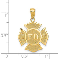 14K Yellow Gold Fire Department FD Badge Pendant with Textured Detailing by Oro Pregiato
