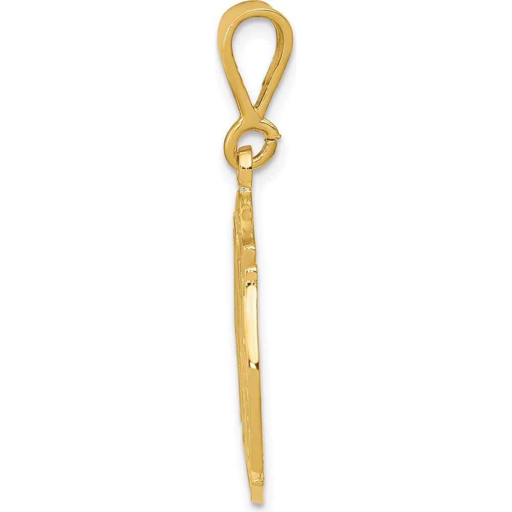 14K Yellow Gold Fire Rescue Badge Pendant with Polished and Textured Finish - 31.5mm Length, 19.5mm Width by Oro Pregiato