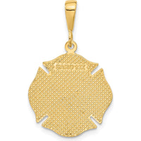 14K Yellow Gold Fire Rescue Badge Pendant with Polished and Textured Finish - 31.5mm Length, 19.5mm Width by Oro Pregiato
