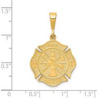 14K Yellow Gold Fire Rescue Badge Pendant with Polished and Textured Finish - 31.5mm Length, 19.5mm Width by Oro Pregiato