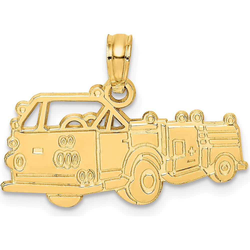14K Yellow Gold Fire Truck Charm with Polished Finish - 23.2mm Length, 11.6mm Width by Oro Pregiato