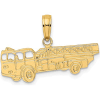 14K Yellow Gold Fire Truck Charm with Textured Back - Polished Finish by Oro Pregiato