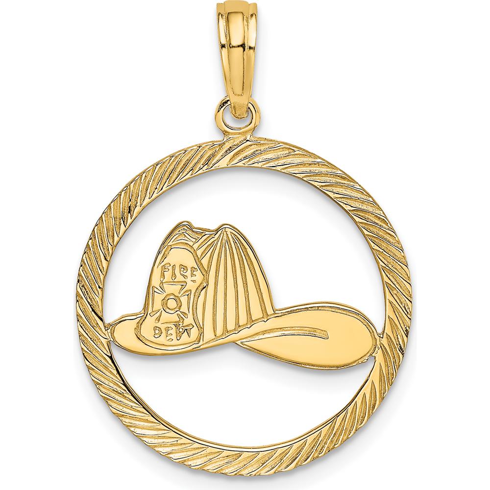 14K Yellow Gold Fireman Helmet in Circle Charm Pendant by Oro Pregiato