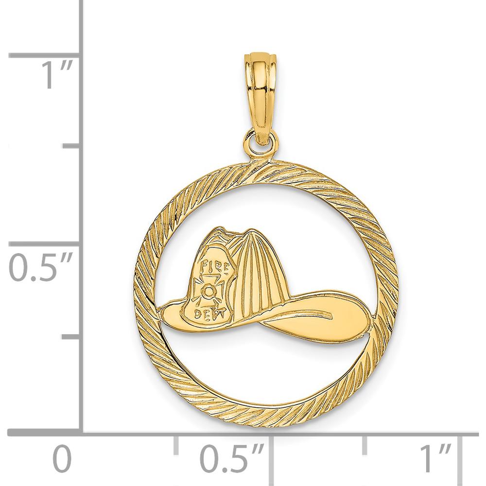 14K Yellow Gold Fireman Helmet in Circle Charm Pendant by Oro Pregiato