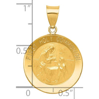 14K Yellow Gold First Holy Communion Medal Round Pendant with Polished and Satin Finish - 21mm Length by Oro Pregiato