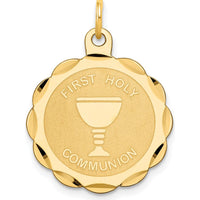 14K Yellow Gold First Holy Communion Round Disc Pendant with Polished and Satin Finish - 26mm Length x 20mm Width by Oro Pregiato