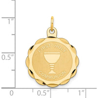 14K Yellow Gold First Holy Communion Round Disc Pendant with Polished and Satin Finish - 26mm Length x 20mm Width by Oro Pregiato