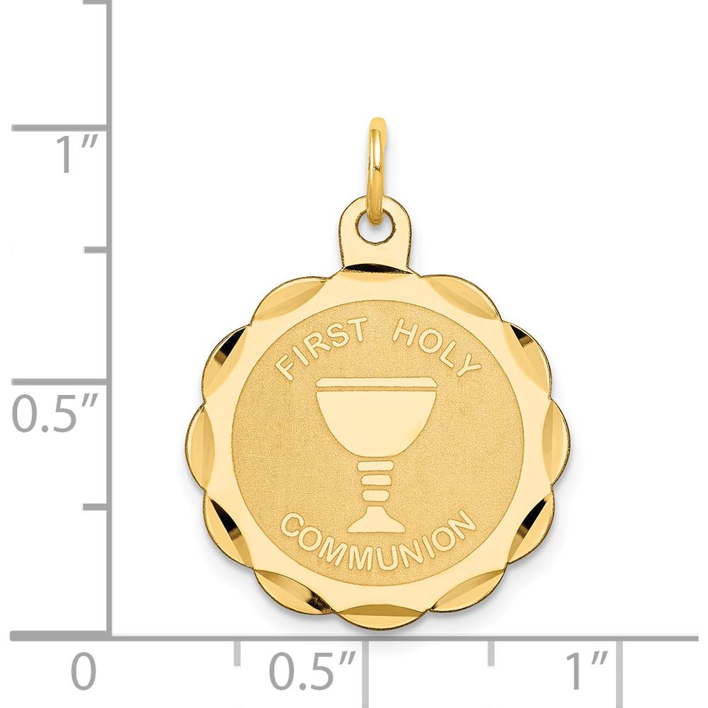 14K Yellow Gold First Holy Communion Round Disc Pendant with Polished and Satin Finish - 26mm Length x 20mm Width by Oro Pregiato