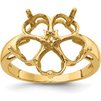 14K Yellow Gold Five 6mm Heart Gemstone Mounting Ring - Polished Openwork Design by Monteluci Fine Jewelry