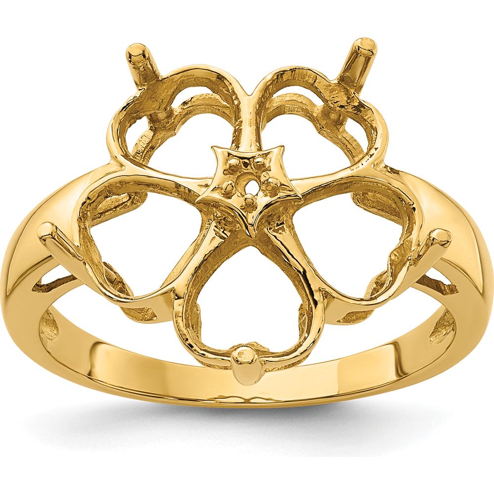 14K Yellow Gold Five 6mm Heart Gemstone Mounting Ring - Polished Openwork Design by Monteluci Fine Jewelry