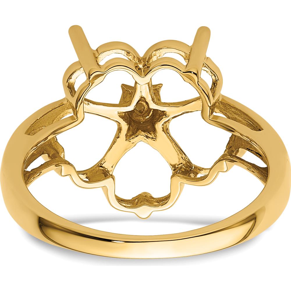 14K Yellow Gold Five 6mm Heart Gemstone Mounting Ring - Polished Openwork Design by Monteluci Fine Jewelry