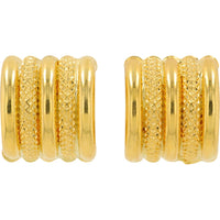 14K Yellow Gold Five-Band Huggie Earrings with Alternating Diamond-Cut and Polished Textures - 1.90 Grams Total Weight