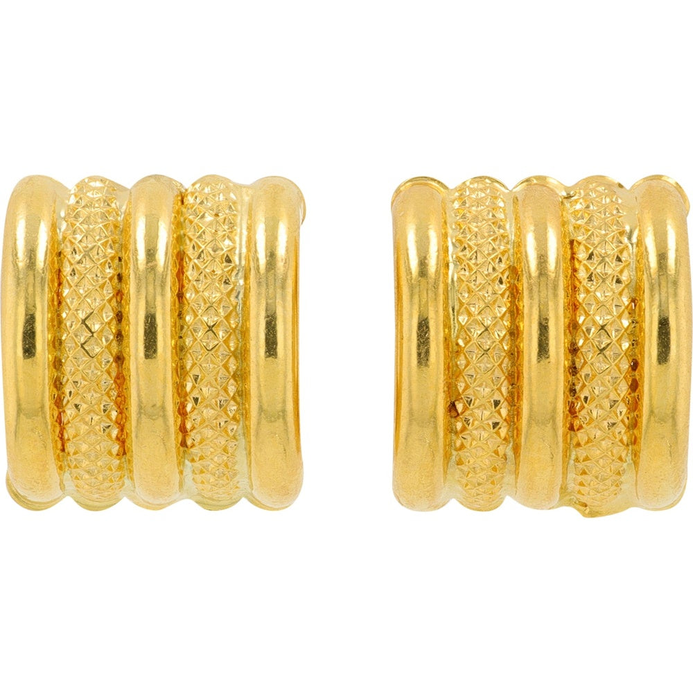 14K Yellow Gold Five-Band Huggie Earrings with Alternating Diamond-Cut and Polished Textures - 1.90 Grams Total Weight