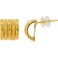14K Yellow Gold Five-Band Huggie Earrings with Alternating Diamond-Cut and Polished Textures - 1.90 Grams Total Weight