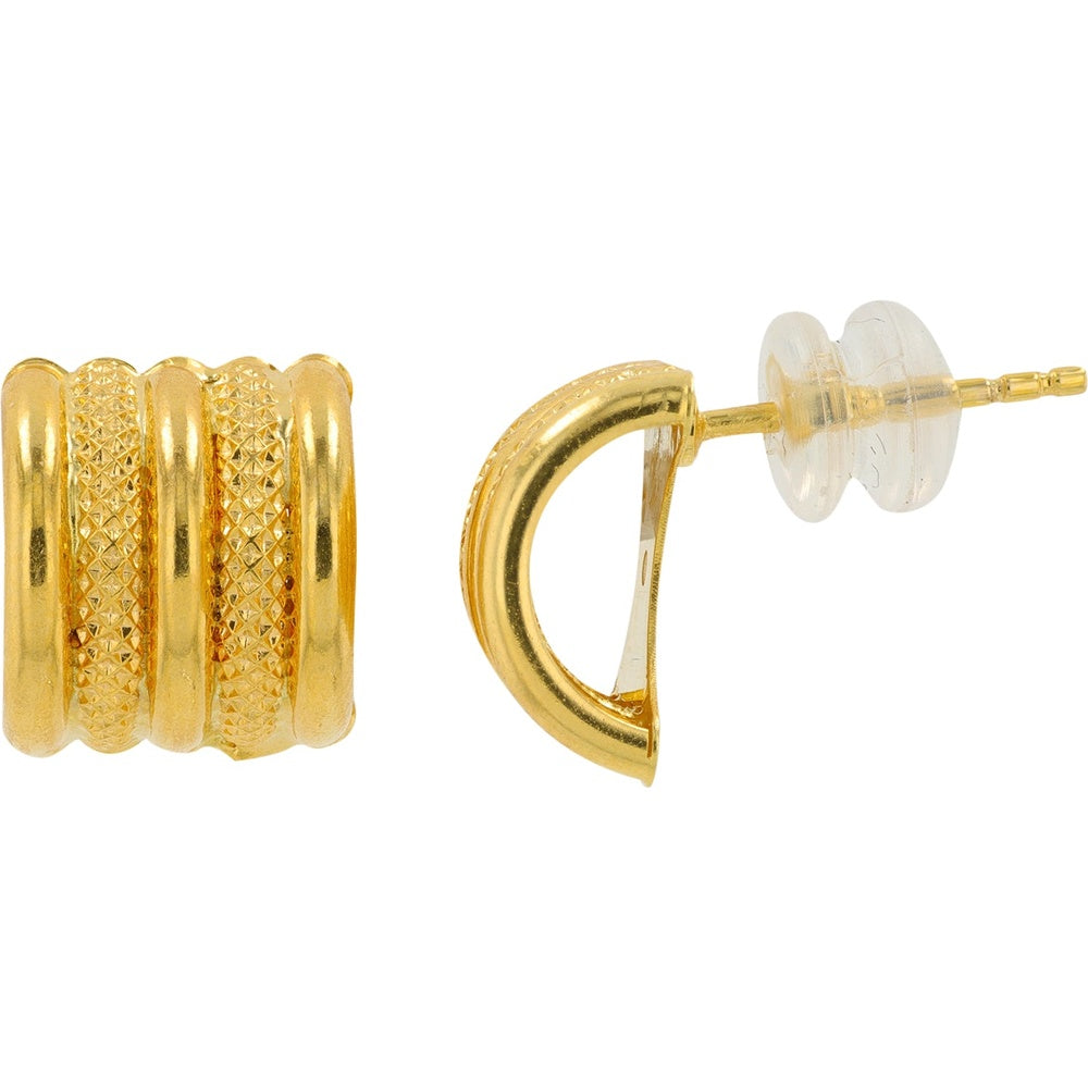 14K Yellow Gold Five-Band Huggie Earrings with Alternating Diamond-Cut and Polished Textures - 1.90 Grams Total Weight