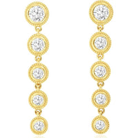 14K Yellow Gold Five-Station Diamond Drop Earrings with Milgrain Bezel Setting - 1.30 Carat Total Diamond Weight - Royal Jewelry