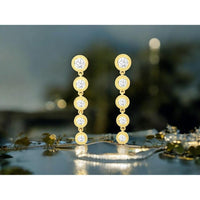 14K Yellow Gold Five-Station Diamond Drop Earrings with Milgrain Bezel Setting - 1.30 Carat Total Diamond Weight - Royal Jewelry