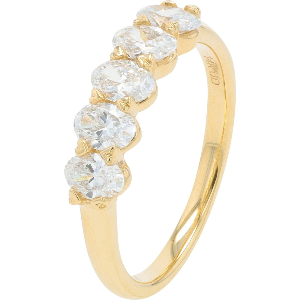 14K Yellow Gold Five-Stone Band with Prong-Set Oval Cut Lab-Grown Diamonds - 1.00 Carat Total Diamond Weight