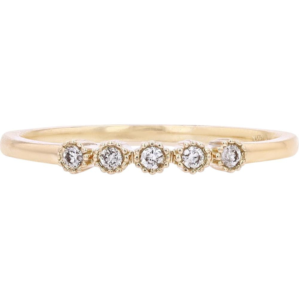 14K Yellow Gold Five Stone Diamond Band with Milgrain Bezel Setting - 0.07 Carats Total Diamond Weight