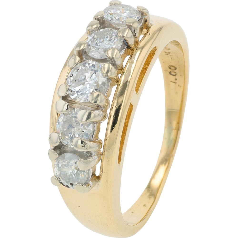 14K Yellow Gold Five Stone Diamond Ring - 1.00 Carat Total Diamond Weight