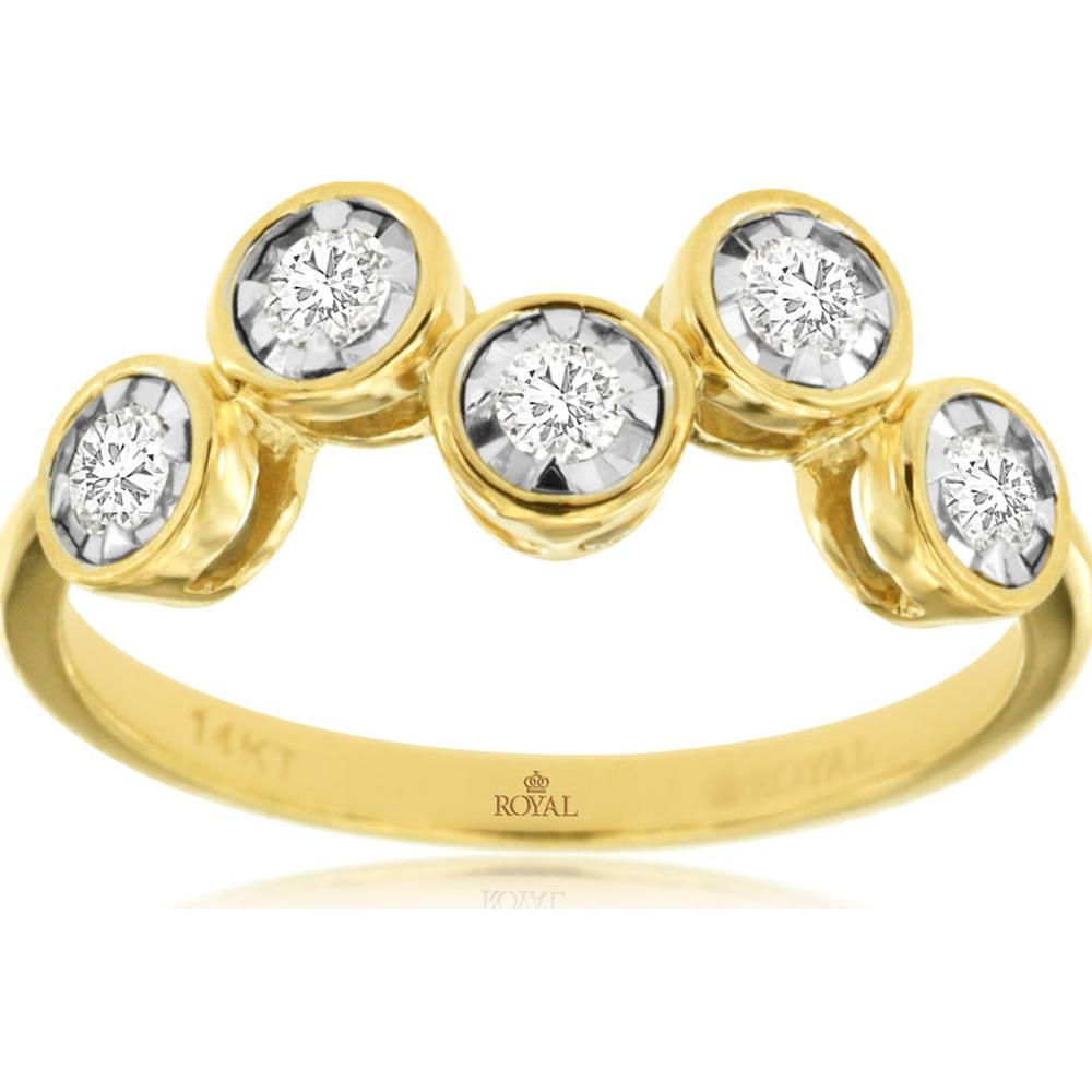 14K Yellow Gold Five-Stone Diamond Ring with Bezel Set Round Diamonds - 0.25 Carat Total Diamond Weight - Royal Jewelry