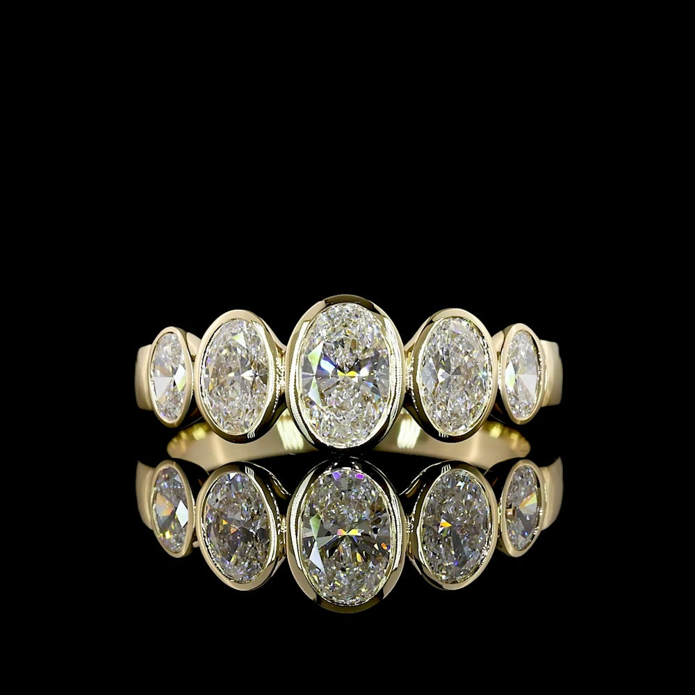 14K Yellow Gold Five Stone Eternity Band with North-South Bezel Set Oval Lab Diamonds - 1.49 Carat Total Weight - Covaloro Fine Jewelry