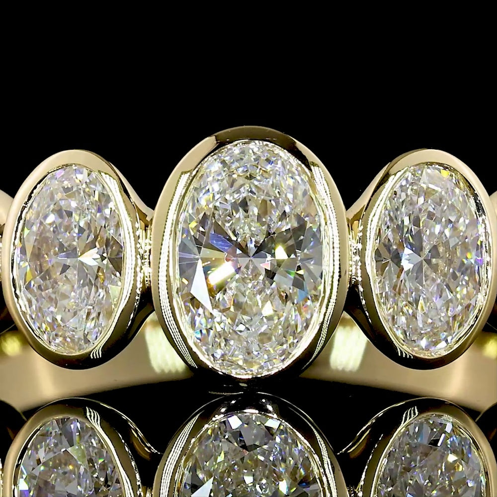 14K Yellow Gold Five Stone Eternity Band with North-South Bezel Set Oval Lab Diamonds - 1.49 Carat Total Weight - Covaloro Fine Jewelry