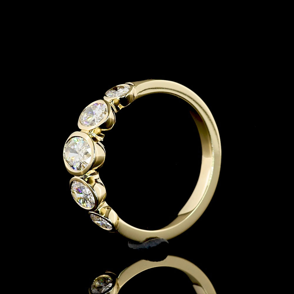 14K Yellow Gold Five Stone Eternity Band with North-South Bezel Set Oval Lab Diamonds - 1.49 Carat Total Weight - Covaloro Fine Jewelry