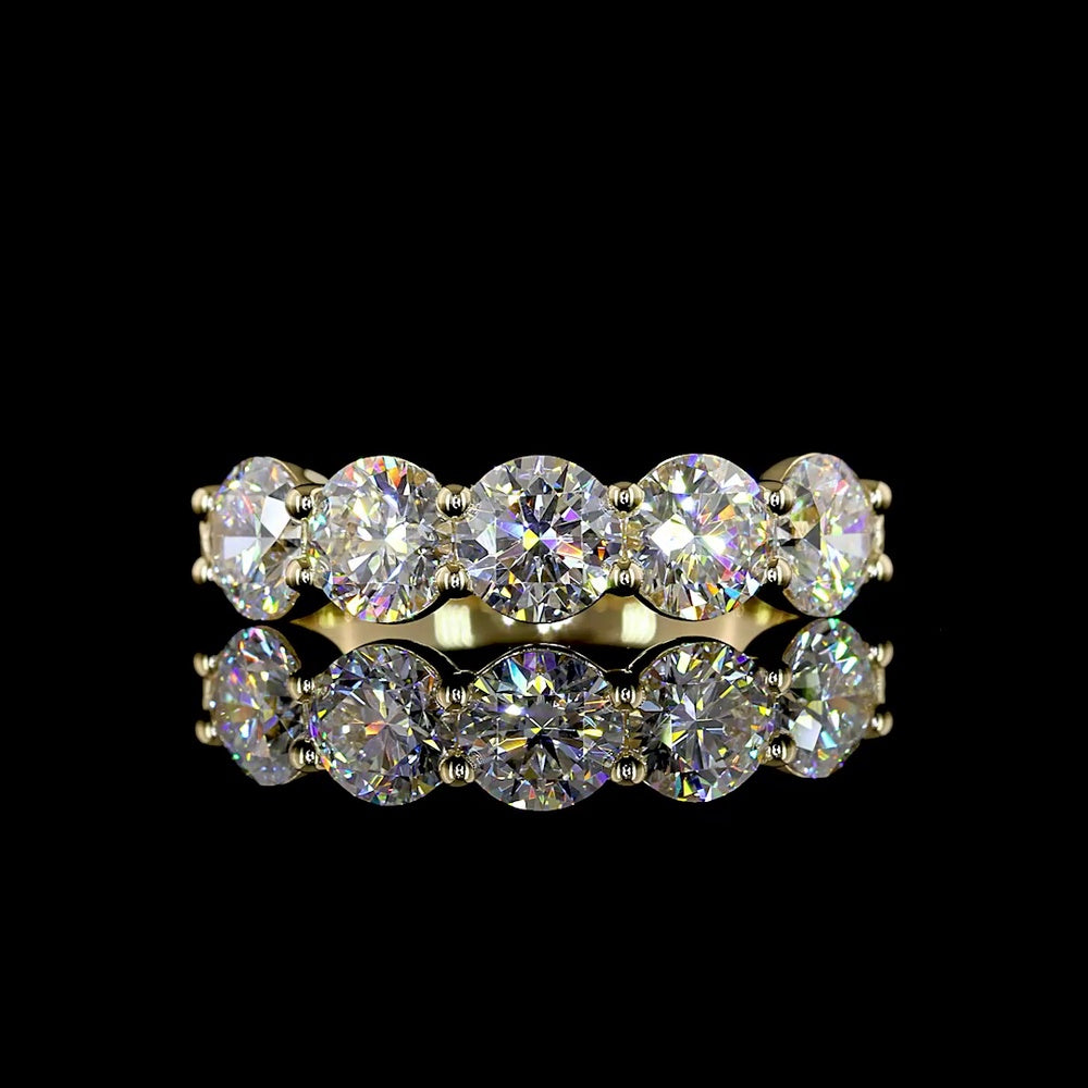 14K Yellow Gold Five-Stone Eternity Band with Round Brilliant Cut Lab Diamonds - 1.61 Carats Total Diamond Weight - Covaloro Fine Jewelry
