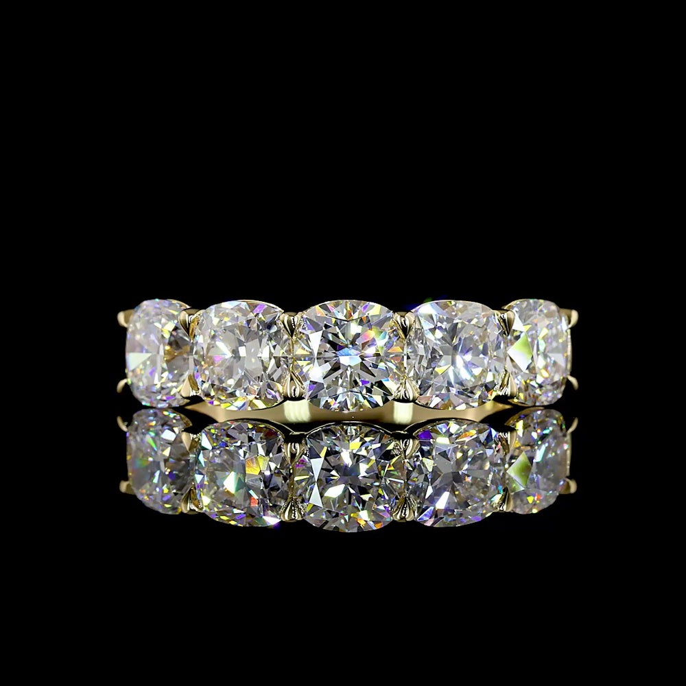 14K Yellow Gold Five-Stone Eternity Band with Square Cushion Brilliant Lab Diamonds - 3.00 Carat Total Weight - Covaloro Fine Jewelry